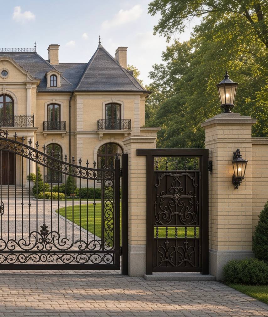 Кованые ворота с калиткой